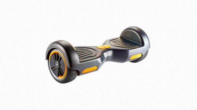 A sleek, modern hoverboard with black and orange accents, displayed at an angle.