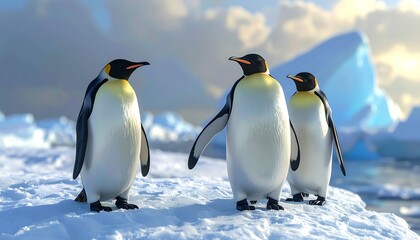 Fototapeta premium Penguins on ice in sunlight