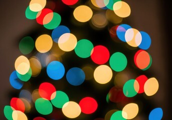 Christmas Tree Lights Bokeh. Multi-Color Glowing Abstract Background.
