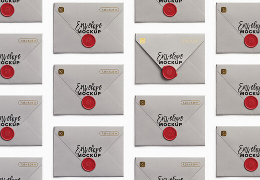 Envelope Layout with Wax Seals Mockup