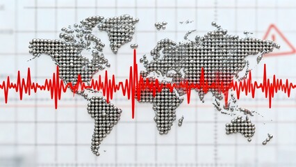 World map with heartbeat line