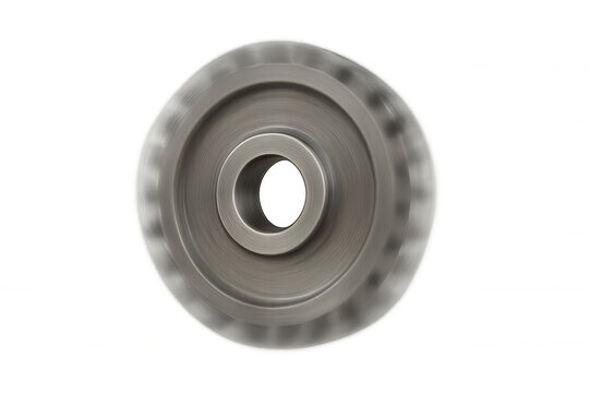 Fidget spinner spinning quickly. Brushed metal toy providing focus and stress relief. Item on transparent background