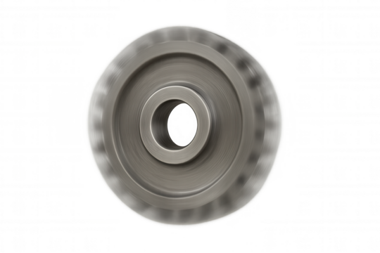 Fidget spinner spinning quickly. Brushed metal toy providing focus and stress relief. Item on transparent background