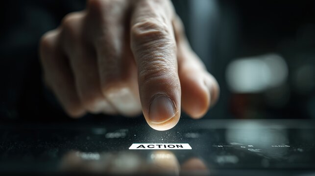 Doigt sur le point d'appuyer sur un bouton action lumineux