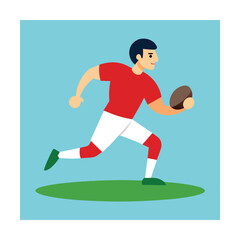 Obraz premium Rugby player in red uniform running with ball sport