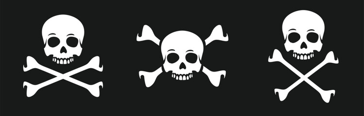 Human skull icon. Hipster. Pirate skull silhouette. Pirate skull with crossbones. Isolated. Vector illustration