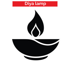 Diwali vector art of black silhouette of a traditional indian diya lamp with a flame, isolated