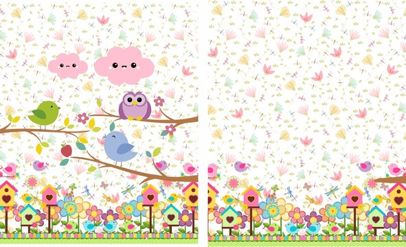 Colorful and Delicate Happy Birds Illustration for Kids Dress