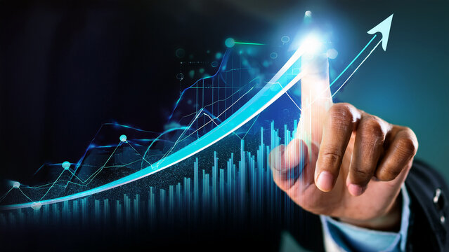 Business Growth and Success Man Touching Rising Graph for Financial Improvement