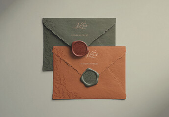 Handmade Envelopes and Metallic Wax Seals Mockup