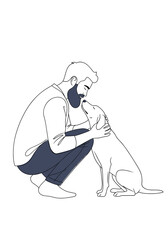Obraz premium A man tenderly hugs his loyal dog sharing a special moment of unconditional love.