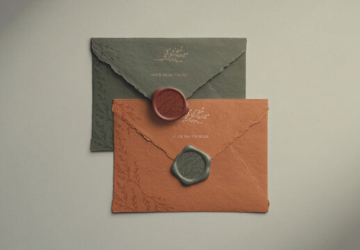 Handmade Envelopes and Metallic Wax Seals Mockup