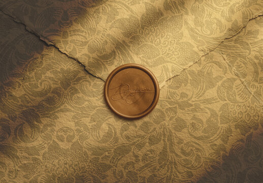 Handmade Envelope Close-Up with Metallic Wax Seal Mockup