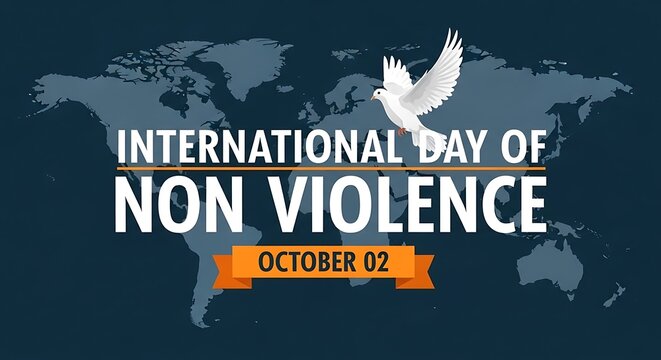 International day of non violence with dove and world map background