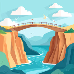 Arching Bridge Spanning a Deep Canyon with a Winding River Below.