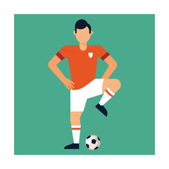 Fototapeta premium Soccer Player In Orange Uniform With Ball Flat Design