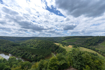 Fototapeta premium Herbeumont valley landscape showing Semois river and green forests
