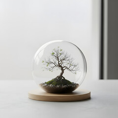 Tree enclosed inside a transparent bubble, symbolizing protection of nature and environmental care, concept of ecology and sustainability