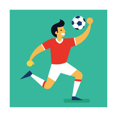 Soccer player kicking ball on teal background Keywords: soccer, football, player, man, sport