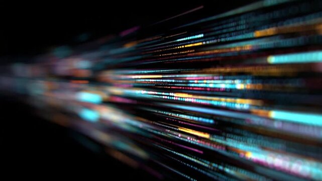 Data Stream: A visual representation of digital data flowing through a network, emphasizing speed and connectivity.
