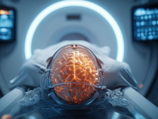 Advanced MRI Imaging Showing Glowing Human Brain Networks
