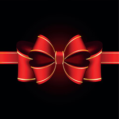 Realistic red bow and ribbon isolated on transparent background. Template for greeting card, poster or brochure. Vector illustration.