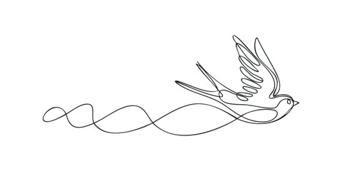 Swallow bird flying in fluid motion with continuous line
