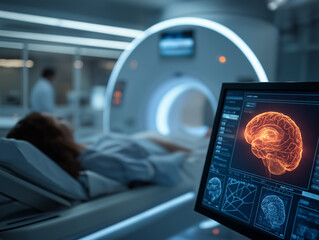 Patient Undergoing Brain Imaging in Futuristic Medical Lab