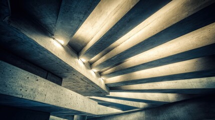 Modern architectural staircase with dramatic lighting and concrete textures