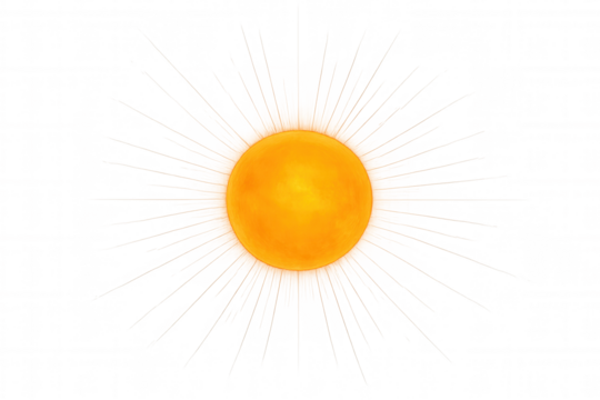 Glowing orange sphere on transparent background representing sun, star, or light source, astronomy concept