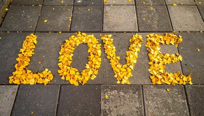 イチョウでできたLOVEの文字2