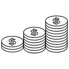 Outline Vector: Stacks of Coins Showing Financial Growth