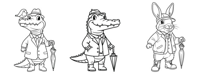Cute bunny and crocodile characters set for children s designs