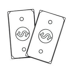 Outline Vector Illustration of Two Overlapping Dollar Bills