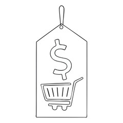 Minimalist Outline Vector: Dollar Price Tag with Shopping Cart