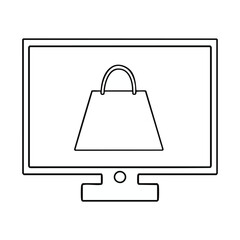 Minimalist Outline Vector of Online Shopping on Monitor Screen