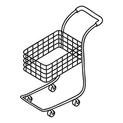 Minimalist Isometric Outline Vector of Shopping Cart Trolley