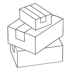 Outline Vector: Stack of Cardboard Shipping and Delivery Boxes
