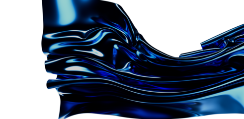 Abstract blue fabric with flowing curves, digital art of fluid movement, shiny glossy design.