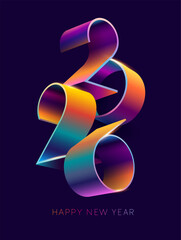 Happy New year 2026. 3D colorful numbering design. Bright greeting card with calendar date.