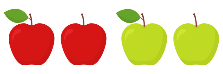 Red and green apples collection. Sweet fruits set. Vector illustration isolated on white.