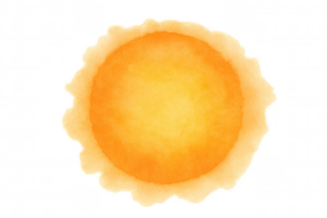 Abstract watercolor sun painting in yellow and orange colors. Round shape, hand painted illustration