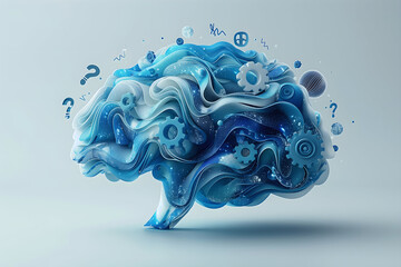 Artificial Intelligence Brain Illustration – Futuristic Neural Network Concept with Data Streams, Cognitive Processing, Machine Learning and Digital Technology Elements