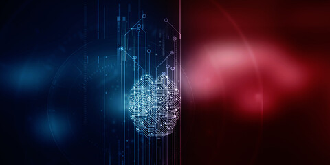2d illustration Concept of thinking, background with brain, Abstract Artificial intelligence. Technology web background
