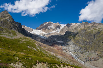 This landscape photo was taken in Europe, France, Auvergne Rhone Alpes, Haute Savoie, in summer. It...