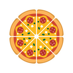 whole and sliced pizza vector icon set