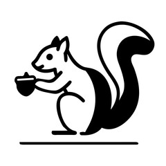 Simple Squirrel eating acorn  Silhouette with Bushy Tail, Forest Animal Icon