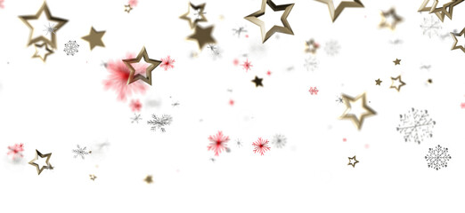 Festive background featuring falling gold stars and snowflakes on white, perfect for Christmas, winter holidays, greeting cards and festive desi