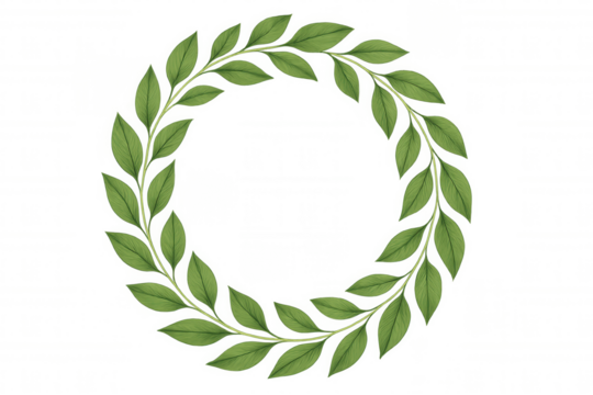 Green leaves forming a natural circular wreath, creating an elegant botanical frame with transparent background