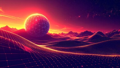 Digital background with glowing circular grid and orange to purple gradient